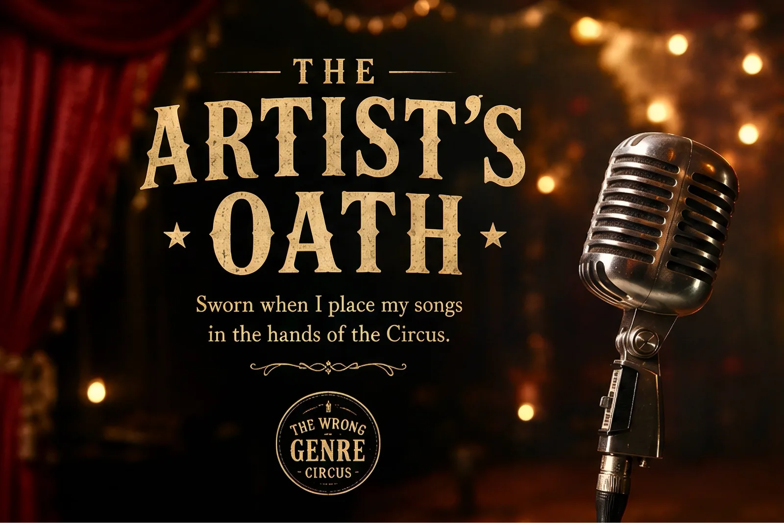 The Artist's Oath — sworn when I place my songs in the hands of the Circus. The Wrong Genre Circus.
